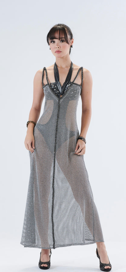 Silver see-through dress with Crystal Braids